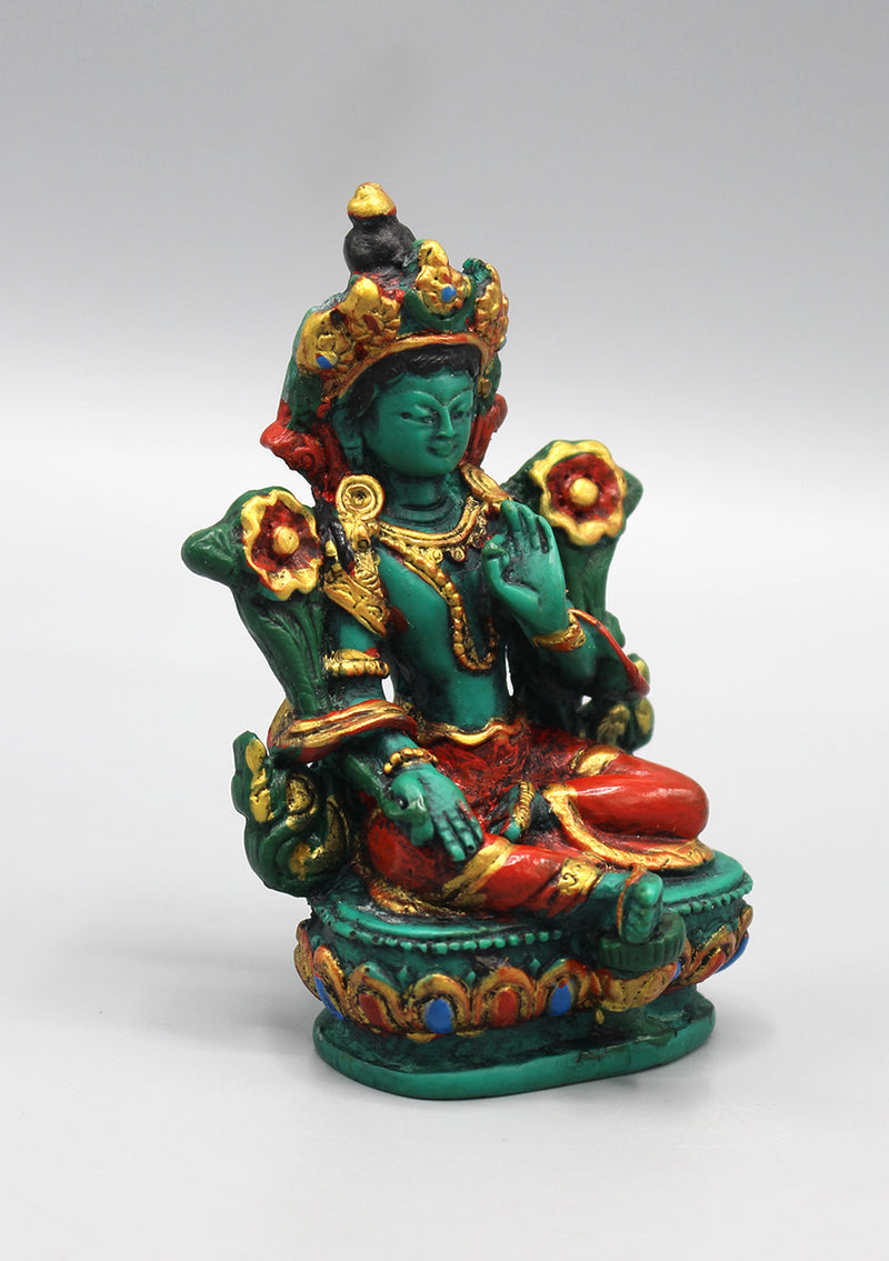 Hand Painted Green Tara Resin Statue
