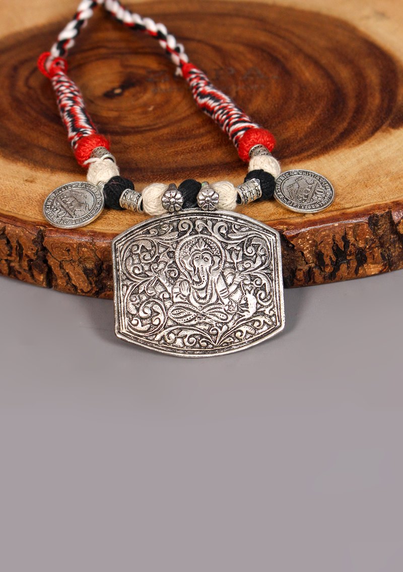 Elegant White Metal Tribal Deity Pendant from Nepal