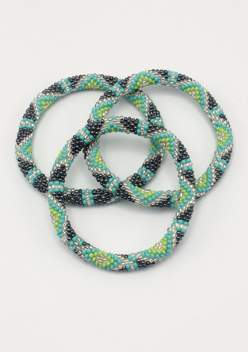 Blue Black Roll on Beads Bracelet