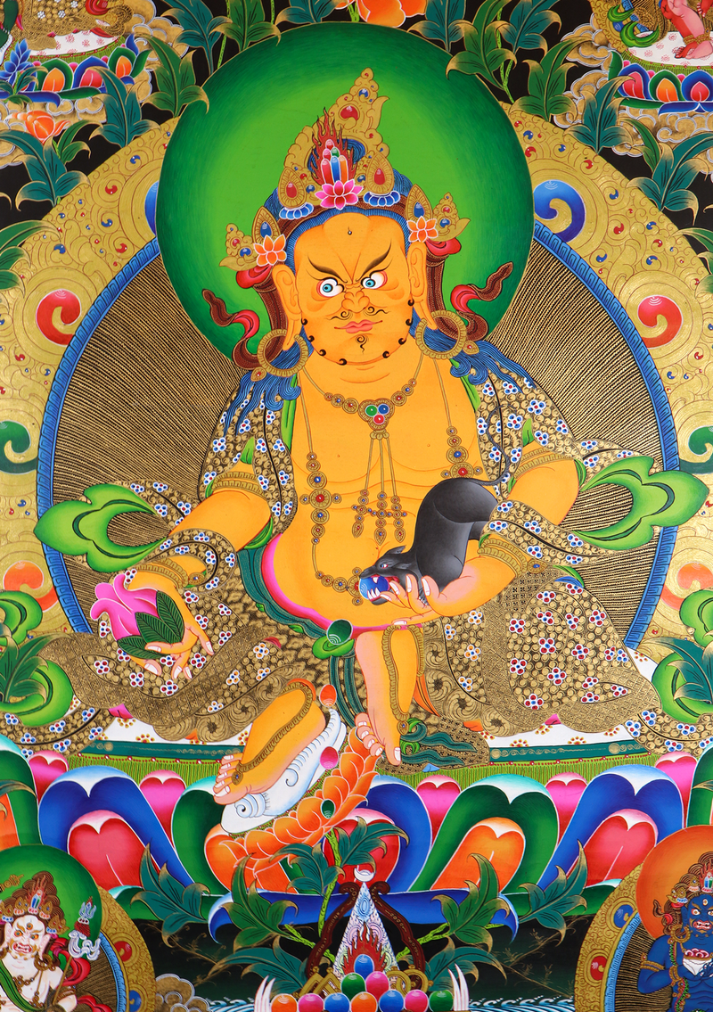 Black Gold 24 K Yellow Jambhala Thangka Painting