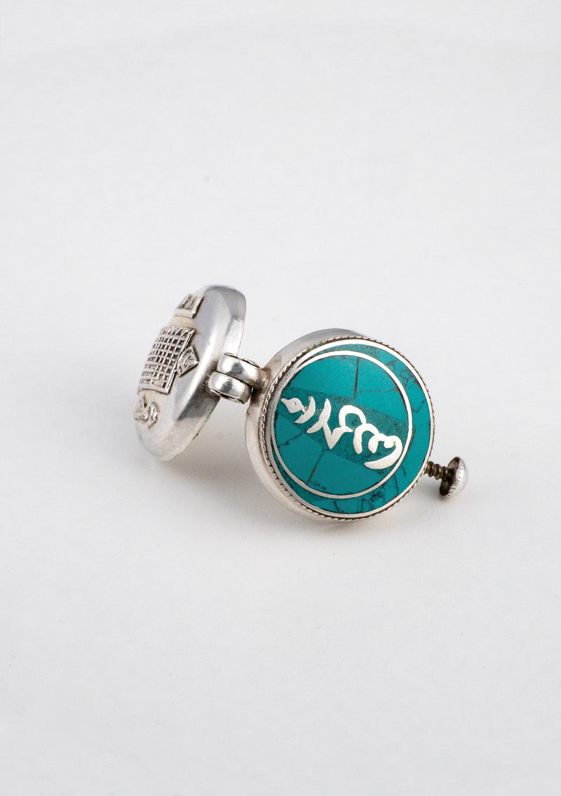 925 Silver Turquoise Inlay Tibetan Hum Ghau Pendant