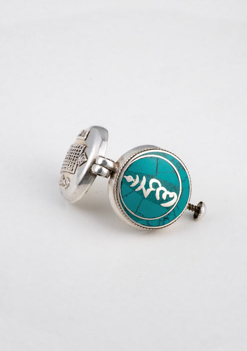 925 Silver Turquoise Inlay Tibetan Hum Ghau Pendant