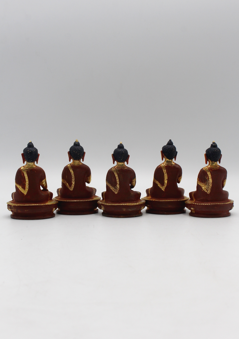 Five Dhyaani Buddha Gold Plated Statue, Panchha Buddha Statue