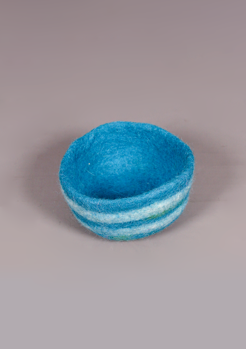 Handmade Felt Bowls with Stripes - Blue