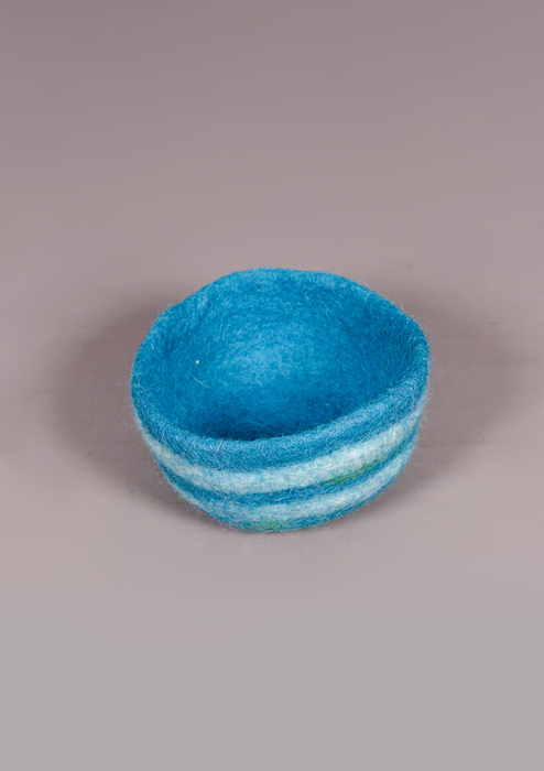 Handmade Felt Bowls with Stripes - Blue