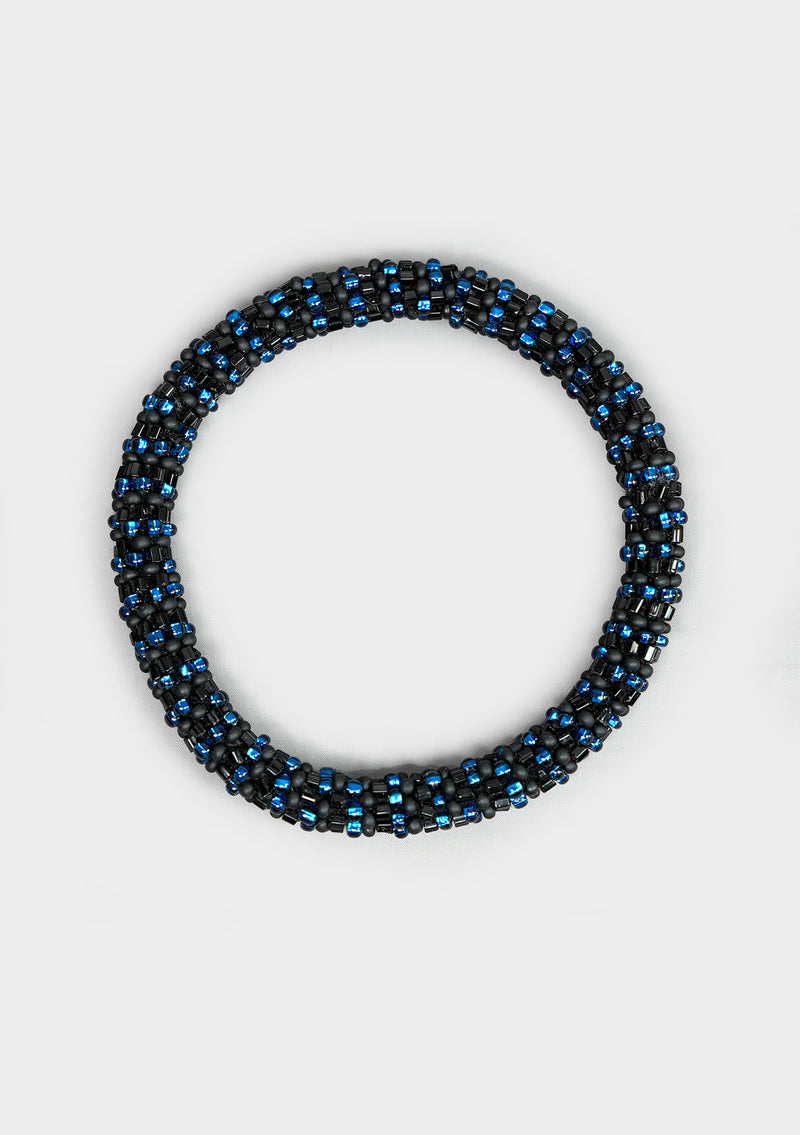 Black and Blue Nepalese Roll Bead Bracelet