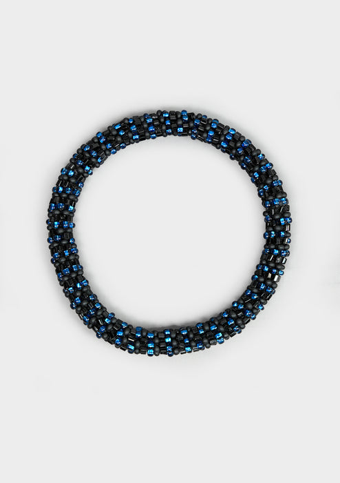 Black and Blue Nepalese Roll Bead Bracelet