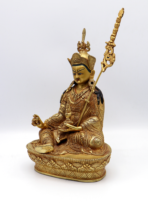 Full Gold Plated Copper Guru Padmasambhava Statue 8.8"H