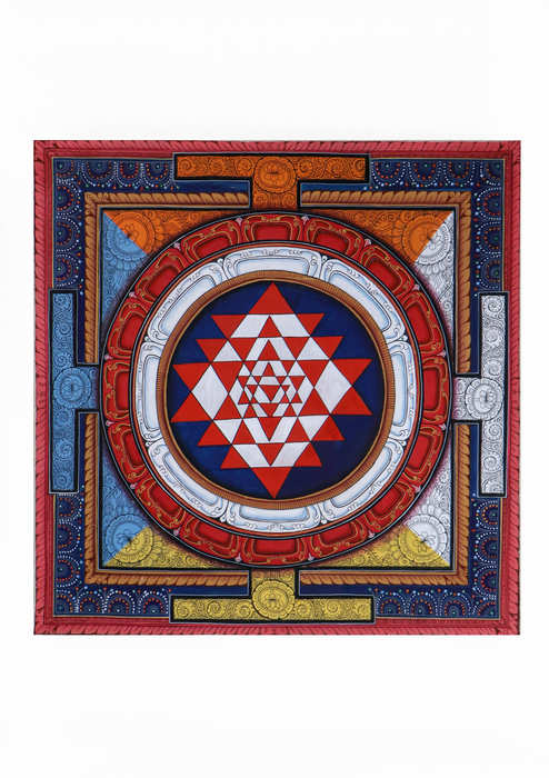 Colorful Sriyantra Mandala Brocade Thangka Painting