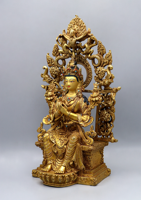 Maitreya Buddha 24 K Gold Copper Statue 13.5" H
