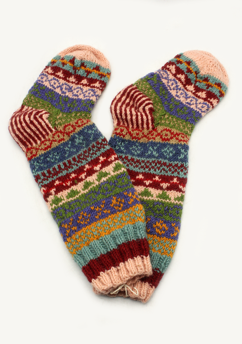 Handknitted Multicolor Woolen Knee High Socks