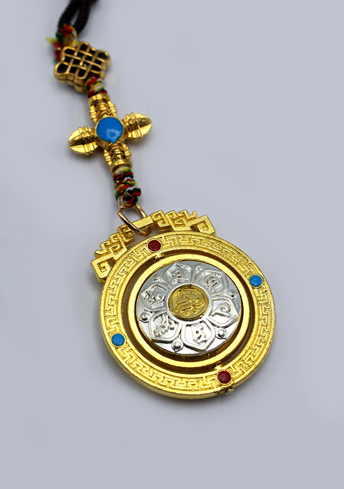 Spinning Om Mani   Mantra  Buddhist Golden  Car Hanging