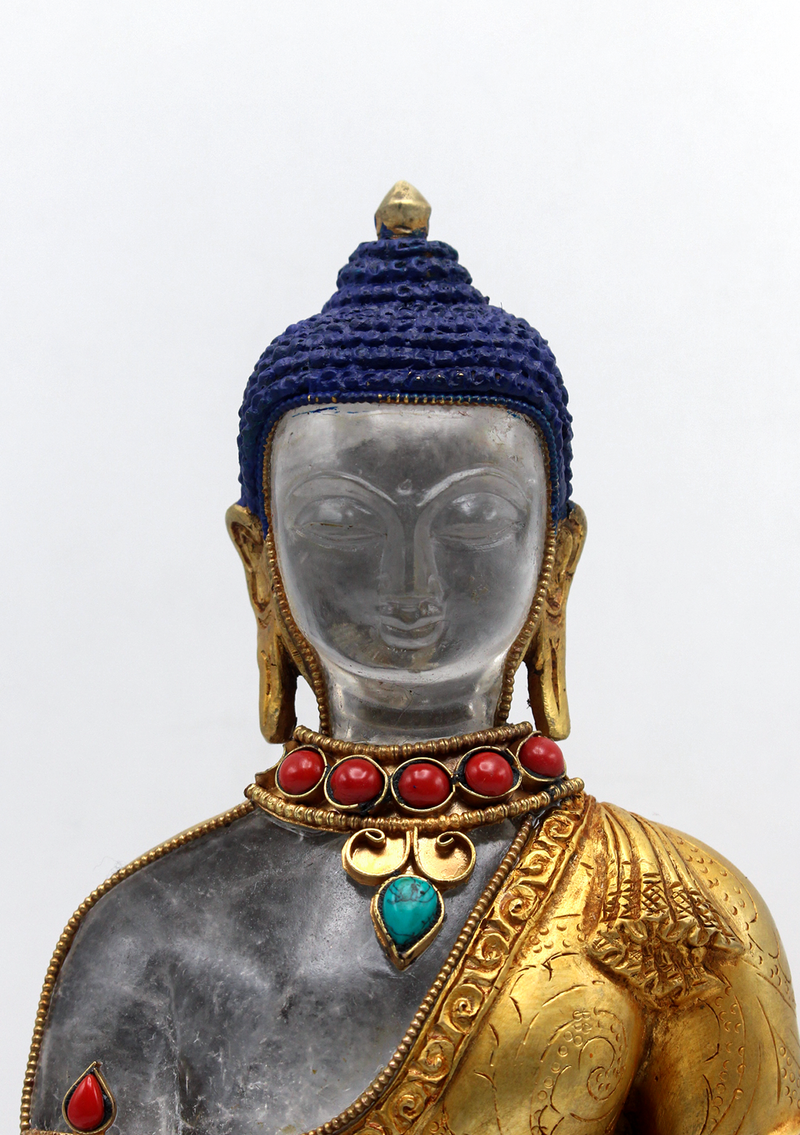 Gold Plated Crystal Shakyamuni Buddha Statue 9"H