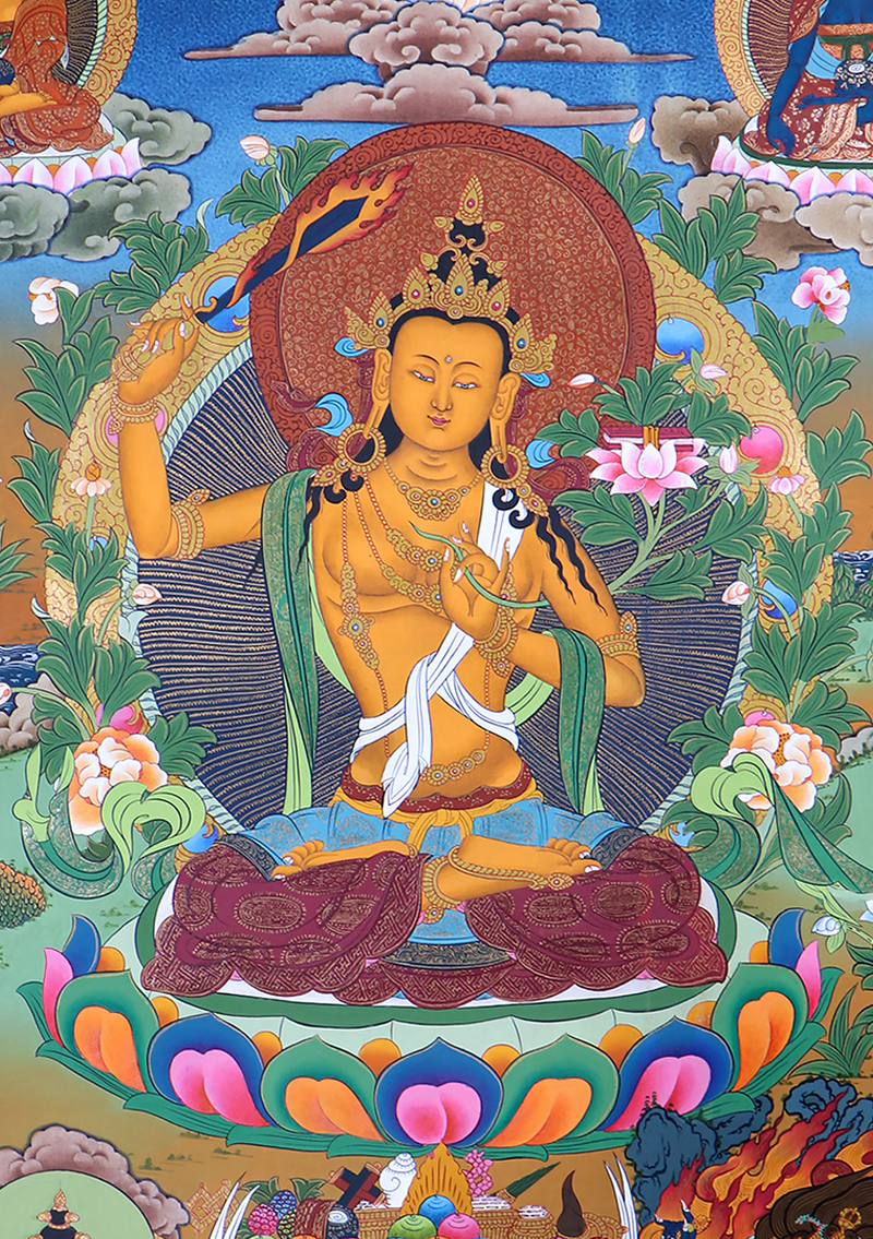Manjushree and the Five Wisdom Deities Thangka Painting