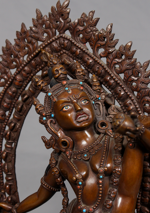 Copper Wrathful Jatadhari Jogini Statue 13" H