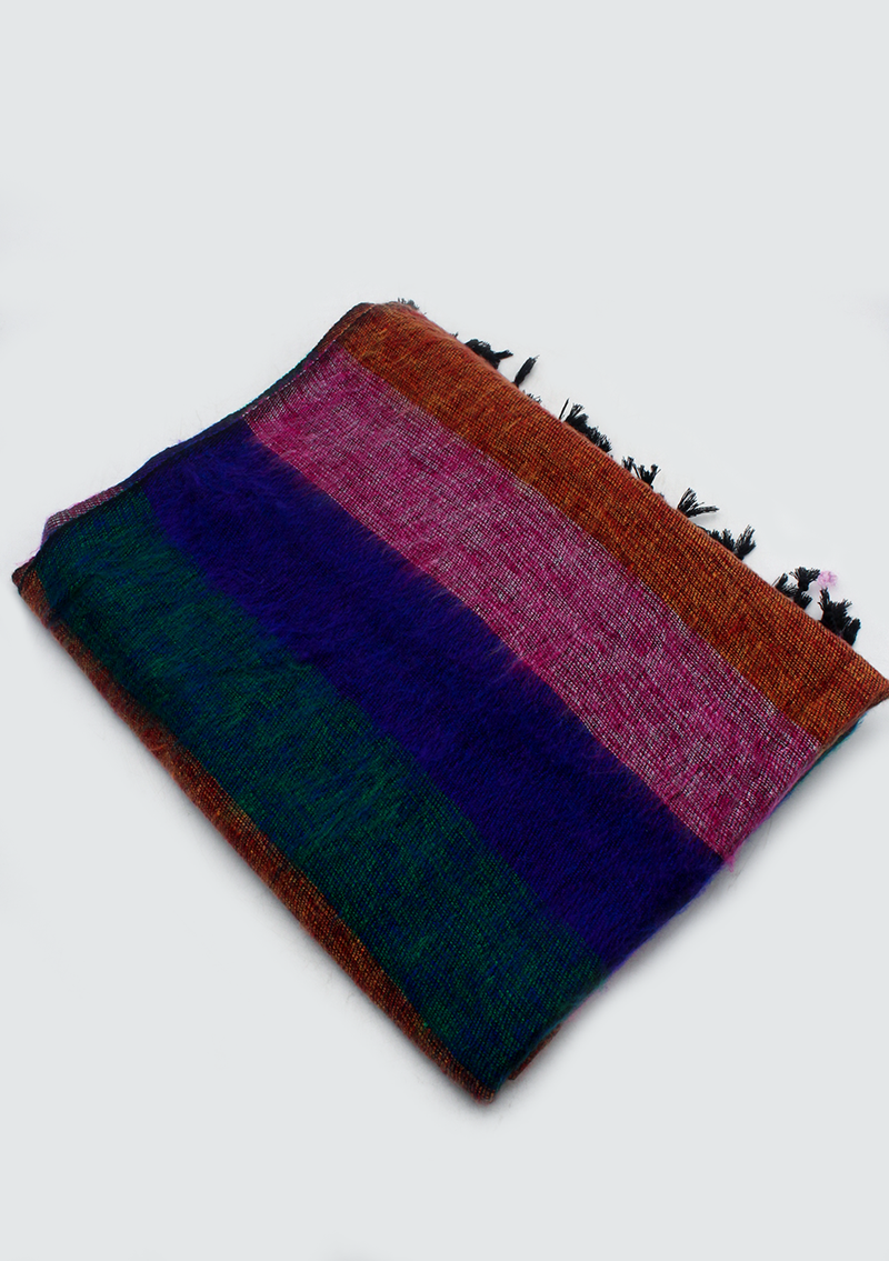 Green Blue Orange Stripe Yak Wool Shawl