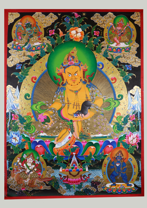 Black Gold 24 K Yellow Jambhala Thangka Painting