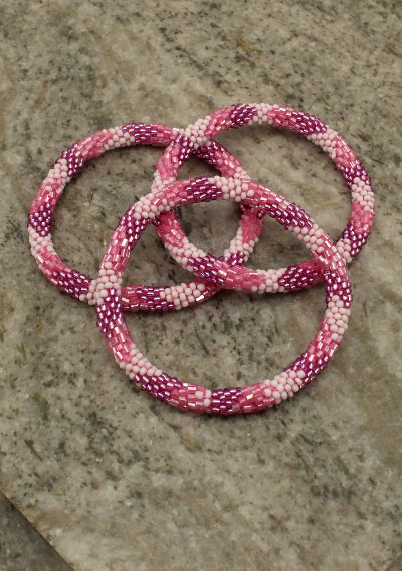Baby Pink stripes Roll on Beads Bracelet
