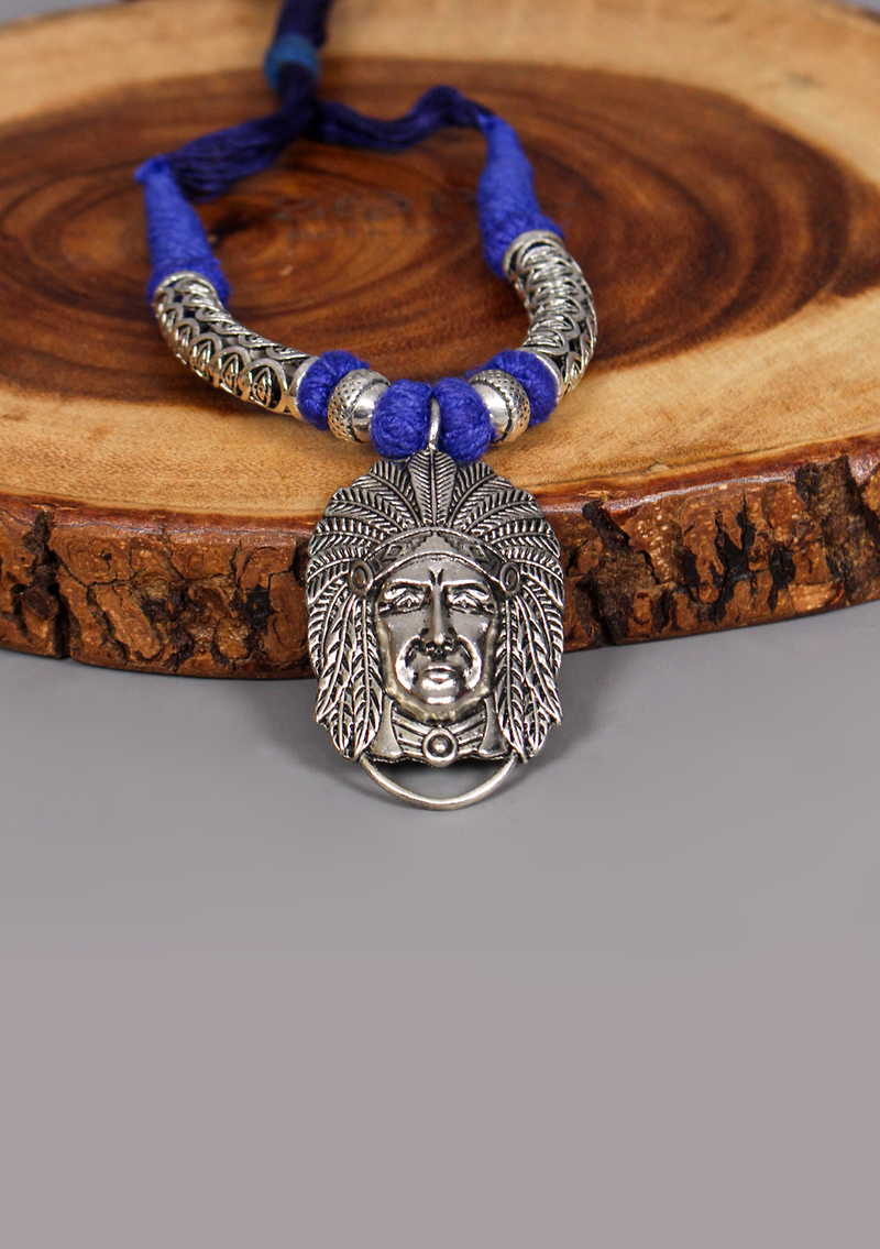 Elegant White Metal Tribal Deity Pendant from Nepal