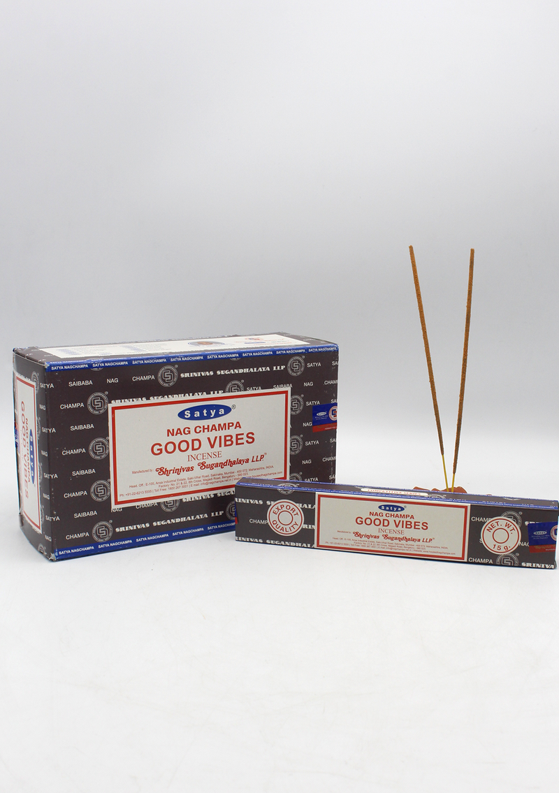 Satya Nagchampa Good Vibes Incense Sticks, Set of 12 Packs, Each 15 g
