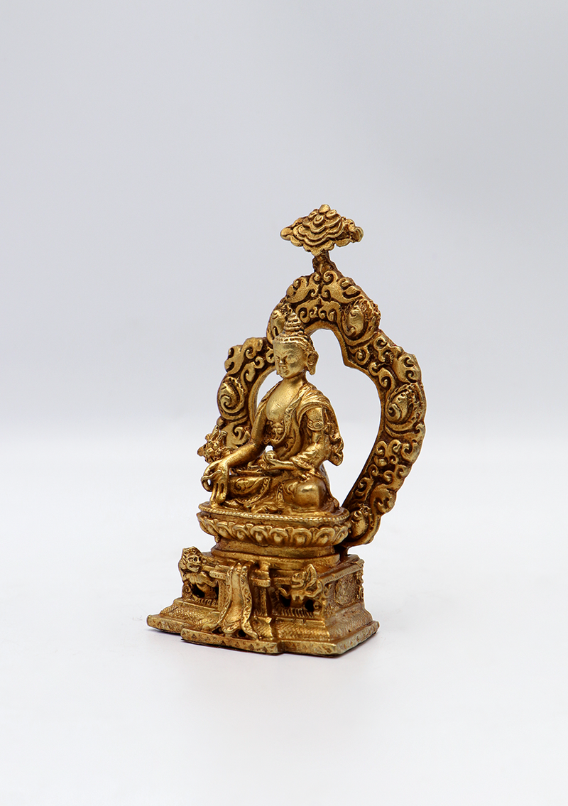 Copper Gold Electroplated Medicine Buddha Statue 3.5"H