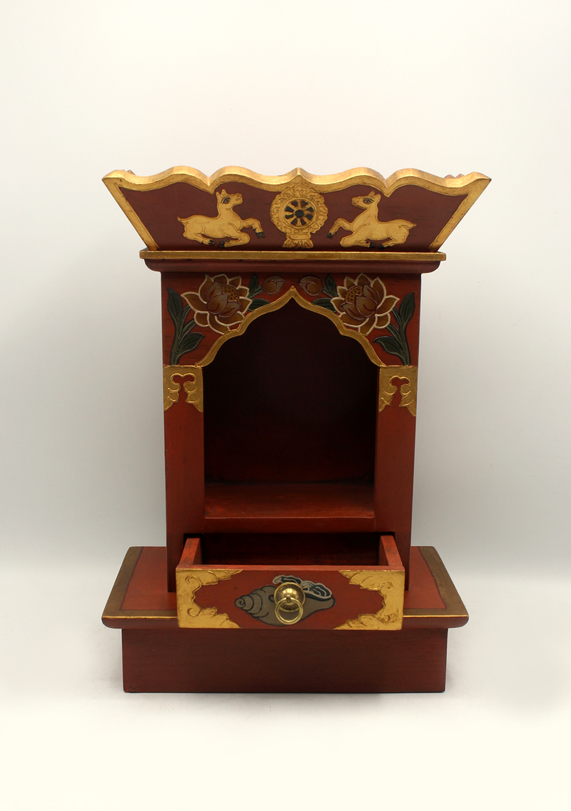 Handpainted Tibetan Wooden Shrine with Conch
