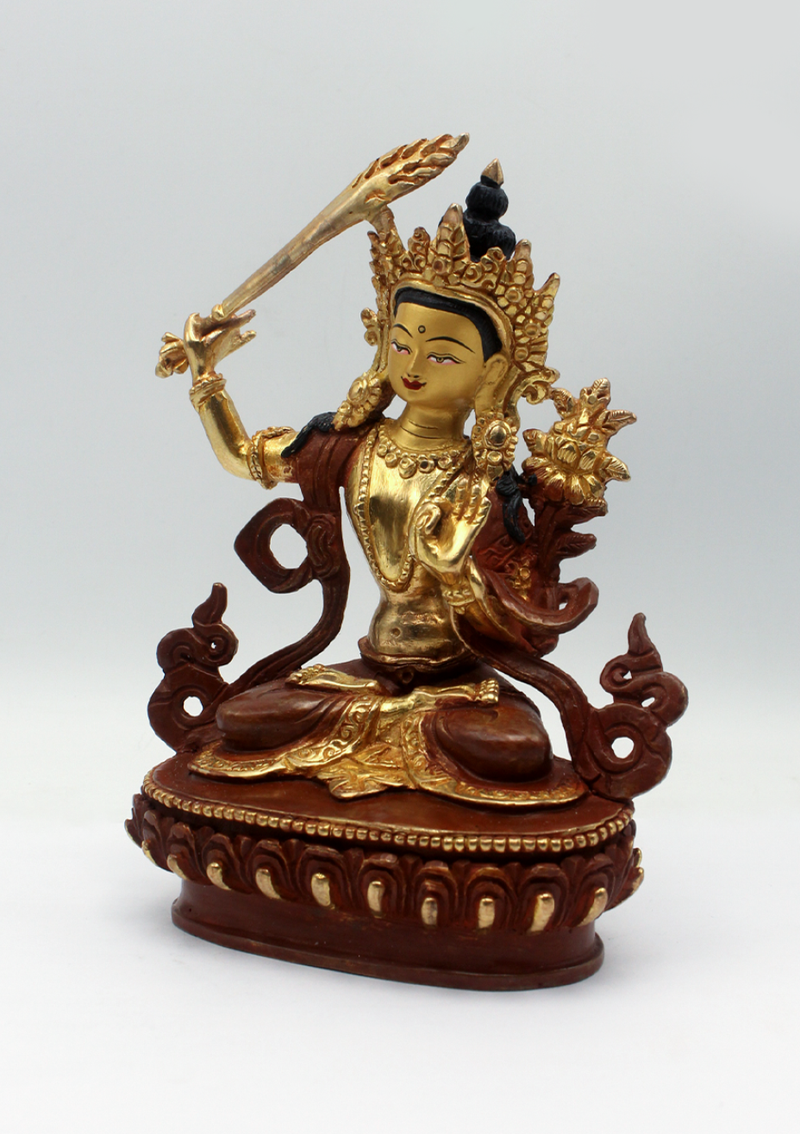 Partly Gold Plated Manjushree Statue 7"H