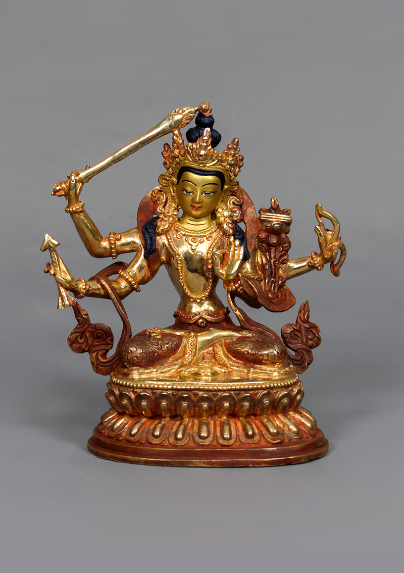 Partly Gold Plated Maha Manjushree Statue 6.25" H