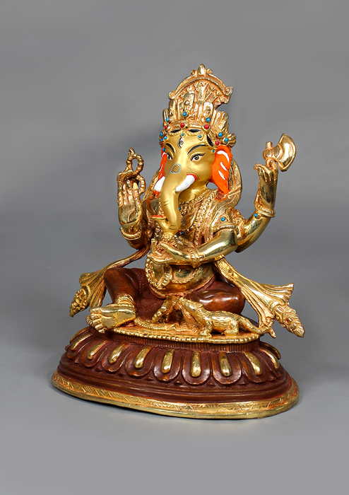 Handcrafted Copper Gold Plated  Ganesh  Statue 7" H