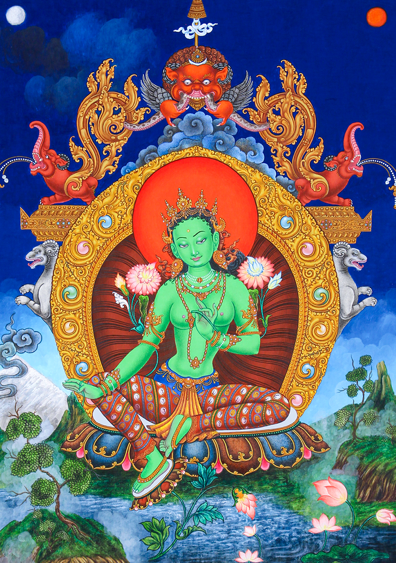 Green Tara Paubha Thangka Painting