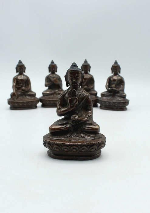 Set of 5 Copper Oxidised Pancha Buddha Statue 3.2"