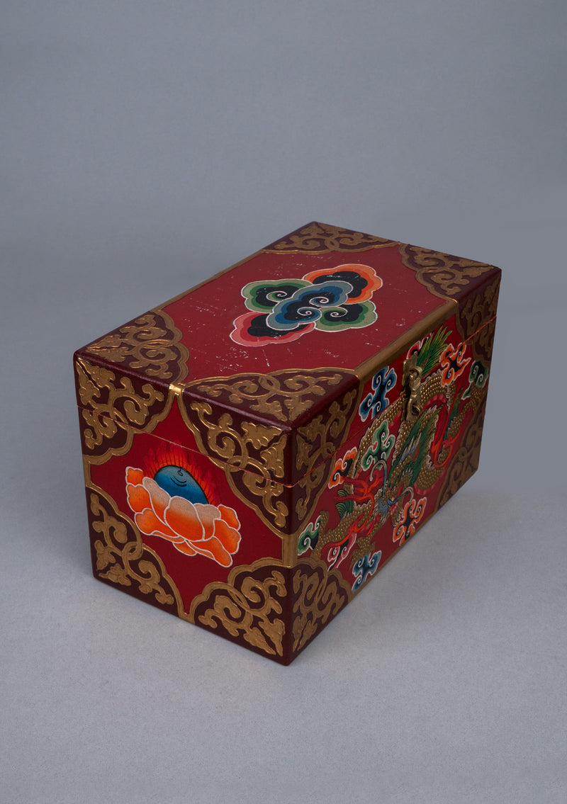 Handpainted Dragon & Tibetan Motif Wooden Altar Box