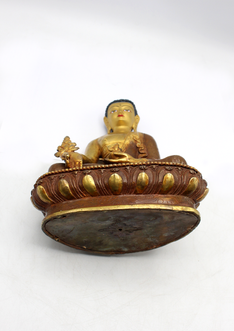 Partly Gold Plated Copper Medicine Buddha Statue 8" H