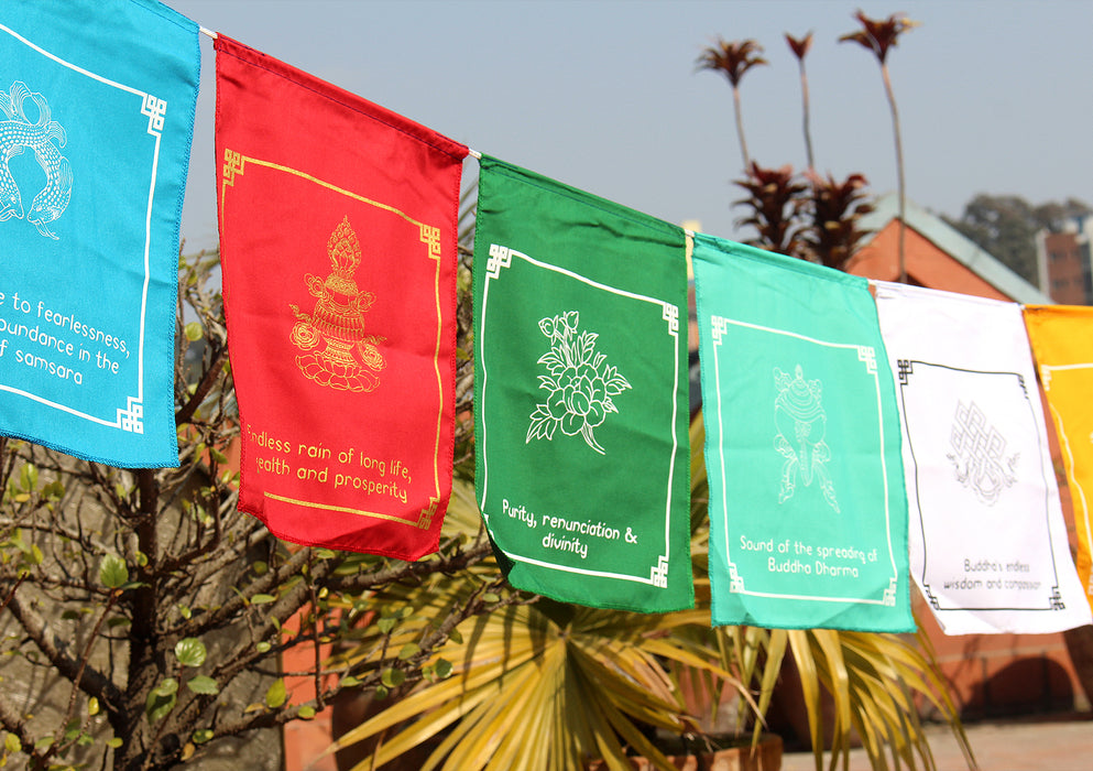 High Quality Hemmed Eight Lucky Symbols Prayer Flags