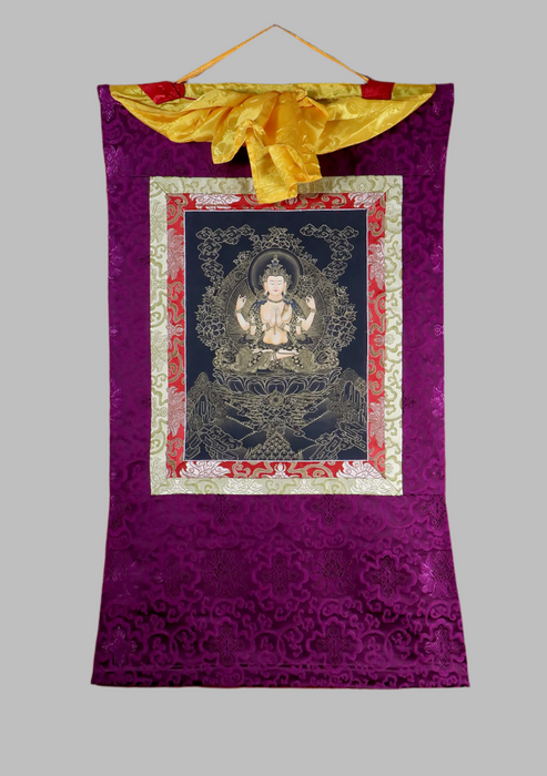Chenrezig Brocade Thangka Painting