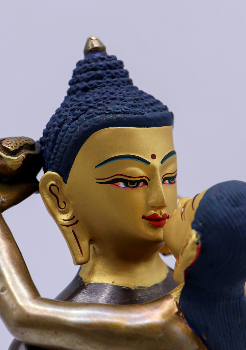 Gold Face Painted Buddha Shakti Samantabhadra Statue 7"H