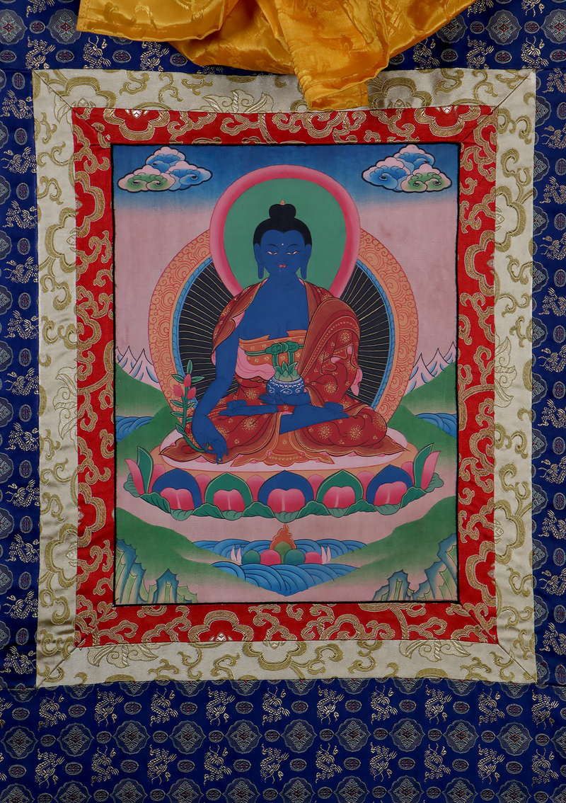 Medicine Buddha Brocade Thangka Painting