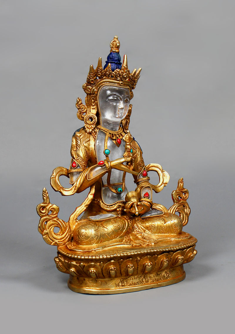 Gold Plated Crystal Vajrasattva Statue 8.5"H