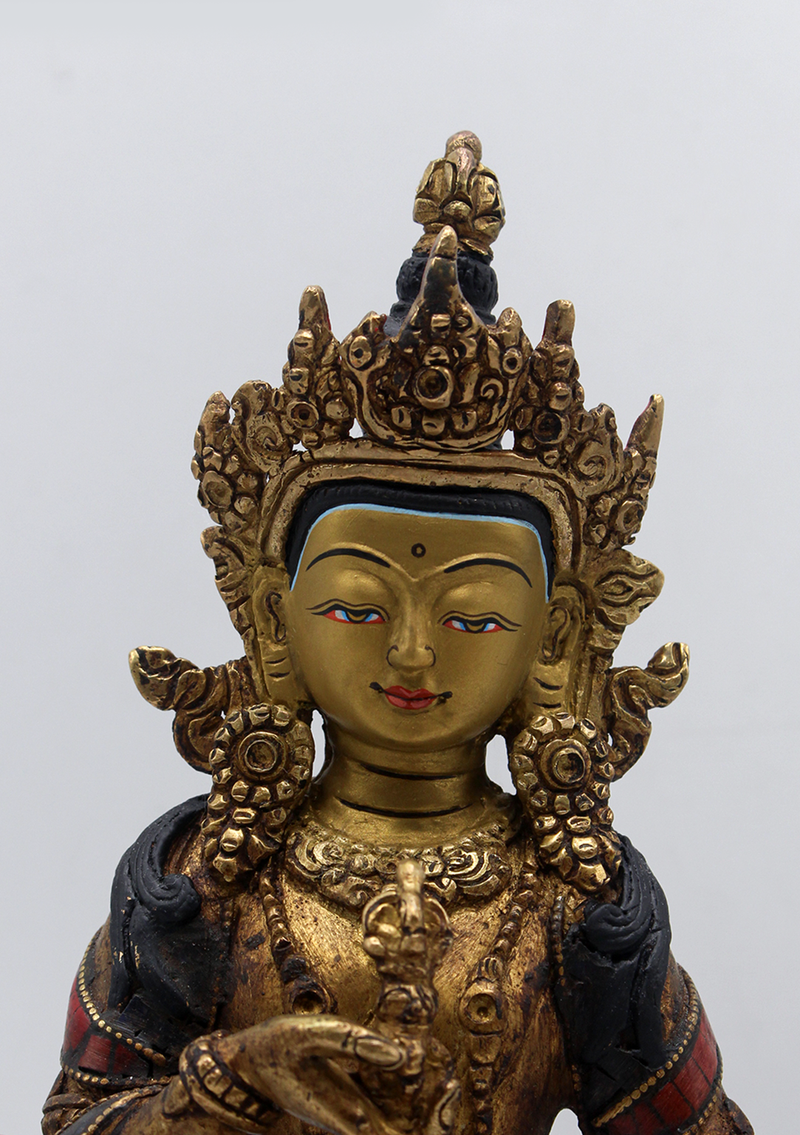 Stone Inlaid Copper Vajrasattva Statue 8.5"H