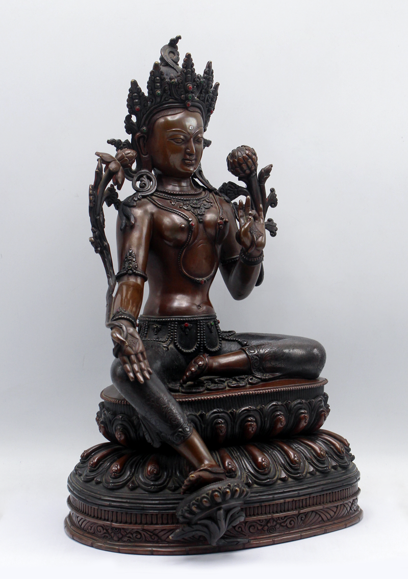 Exquisite Handcrafted Green Tara Statue – 14” | Seated on Double Lotus | Nepalese Masterpiece
