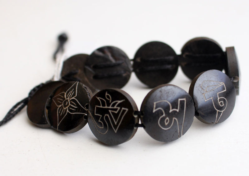 Om Mani Carved Bone Adjustable Bracelet