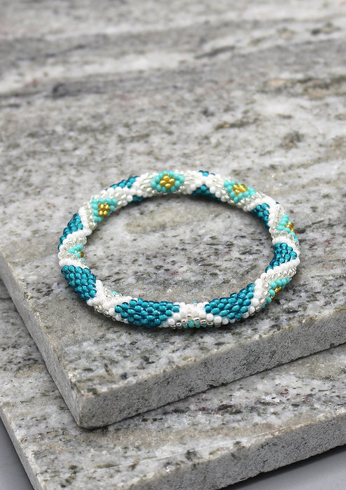 Turquoise and white Diamond Glass Beads Bracelet