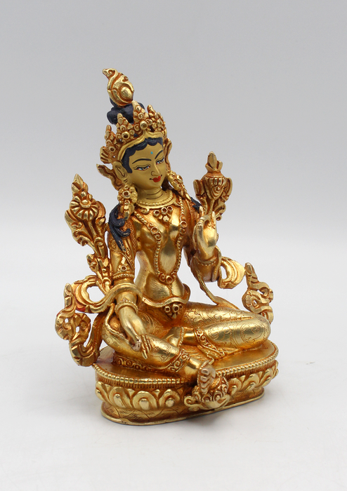 Masterarts Gold Plated Green Tara Statue 5.2" H