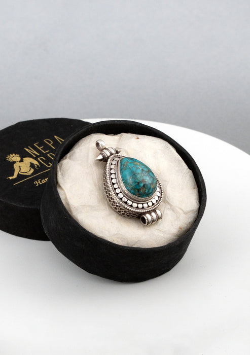 925 Silver Tibetan Ghau with Turquoise Stone Inlay