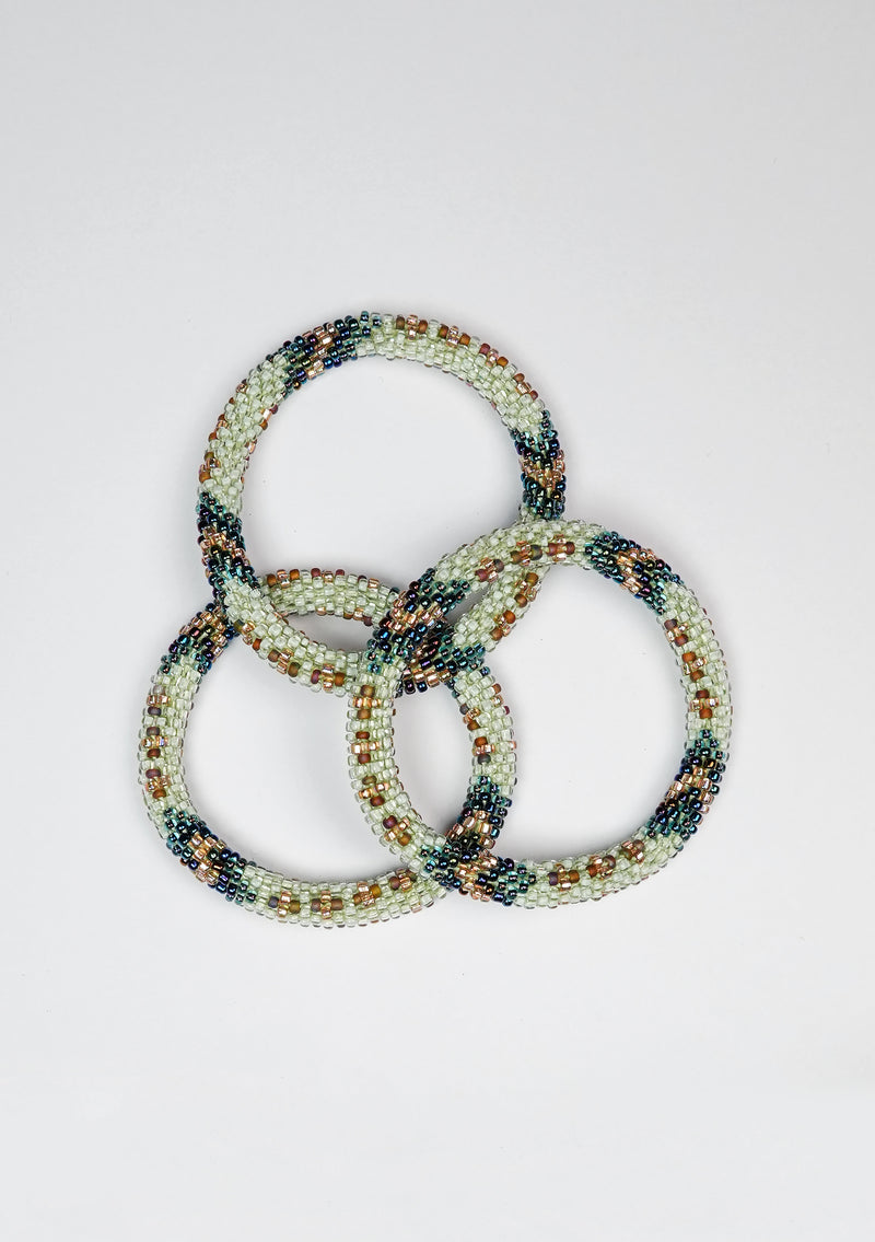Mint Green with Stripes Nepalese Roll Bead Bracelet