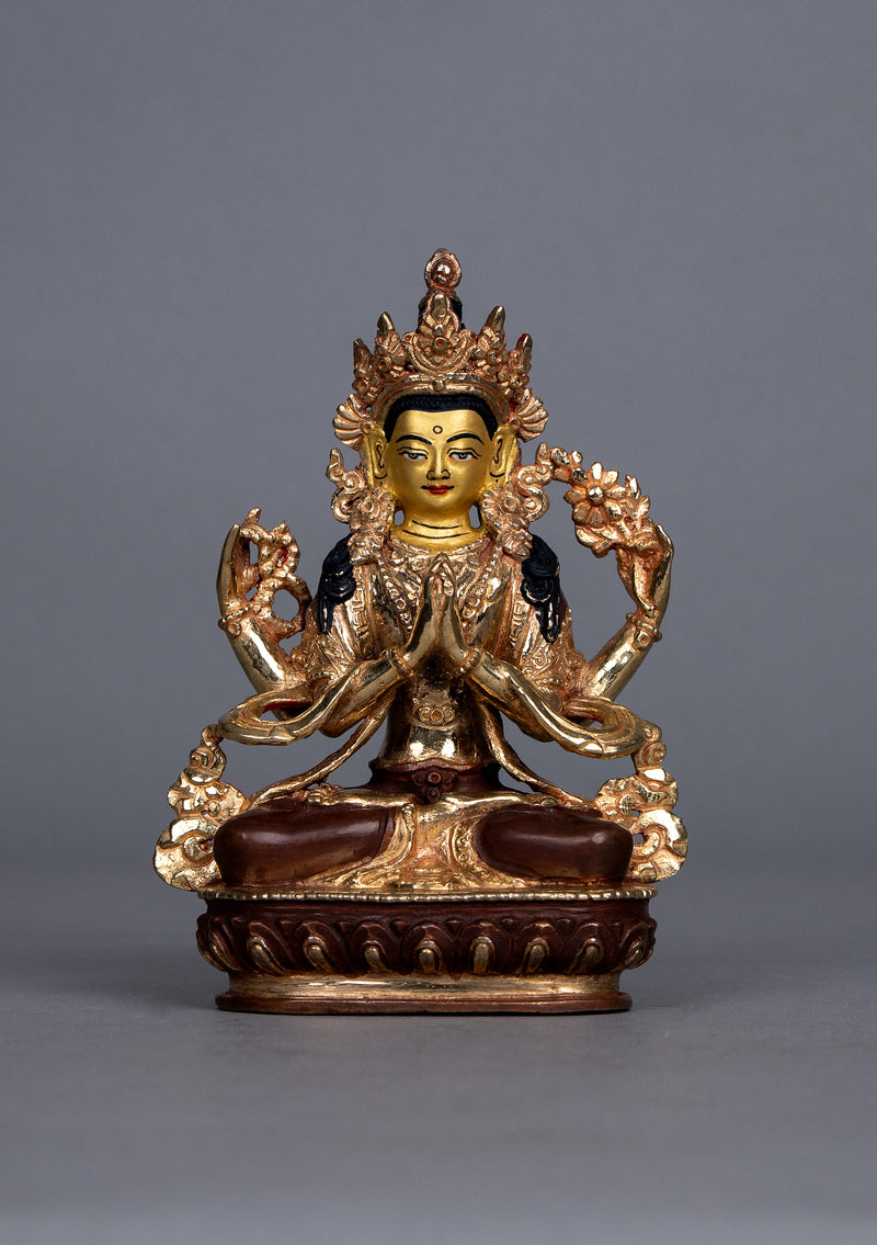 Partly Gold Plated Chenrezig Statue 5.5" H