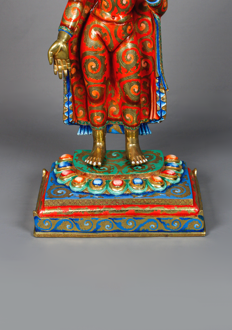 Masterarts Gilted Copper Gilted Standing Maitreya  Painted Statue 17.5" H
