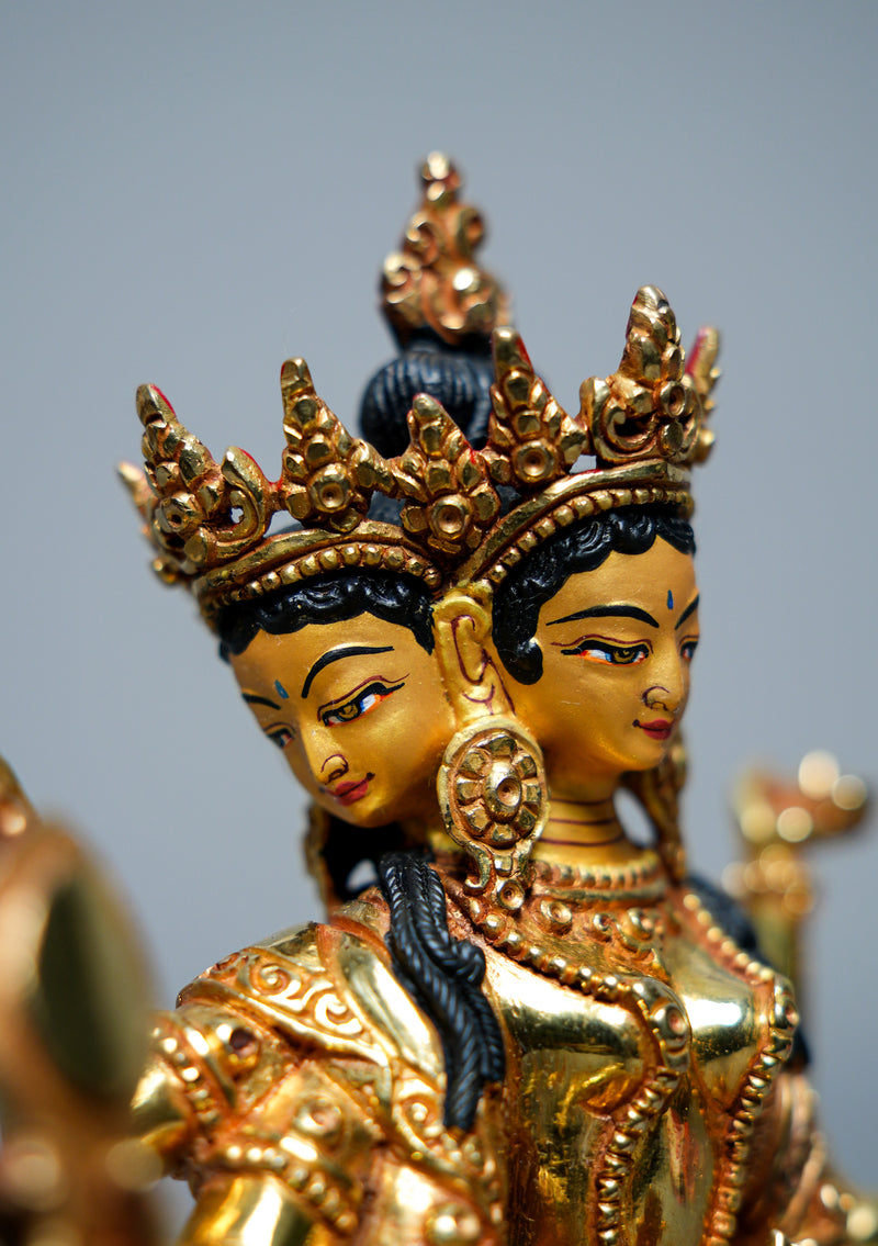 Fully Gold Plated Basundhara Statue 6.25" H