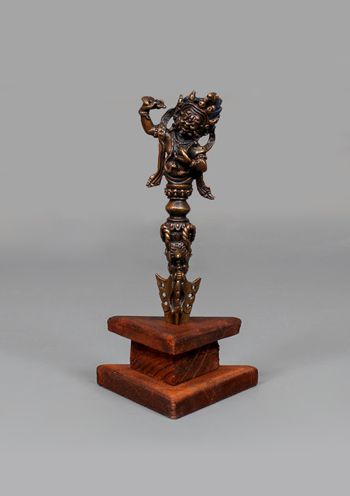 5.5 Inch Copper Mahakala Statue Standing on Phurba – Handmade Buddhist Protector Deity