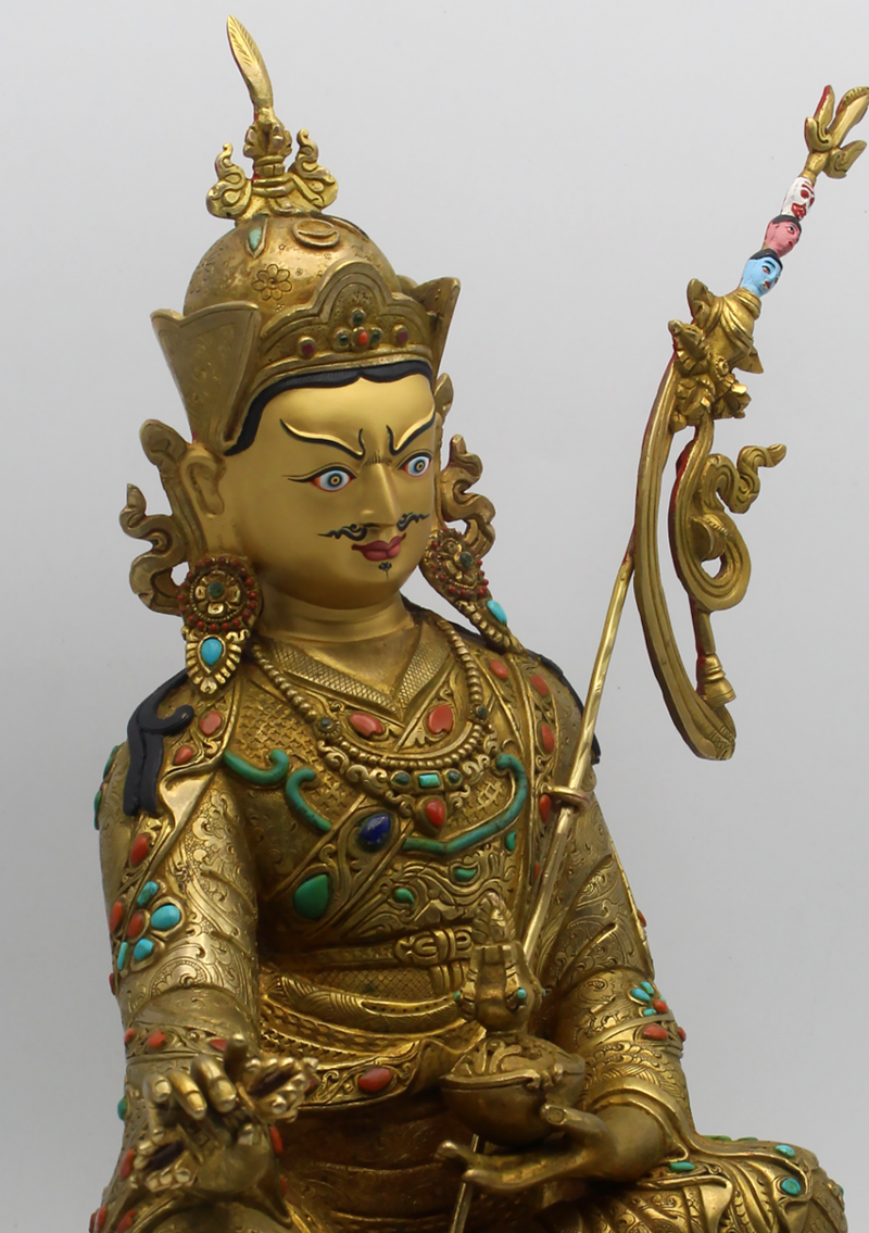 Masterpiece 24 K Gold Stone Inlaid Guru Padmasambhava Statue